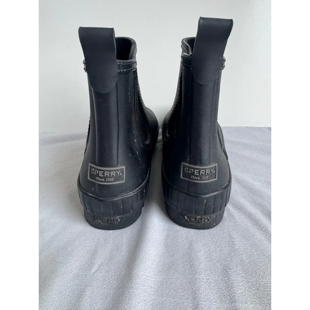 Sperry Top-Sider Womens Black Waterproof Rubber Chelsea Rain Boots STS86828 9M